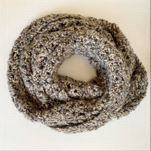 Hand knit Infinity Scarf Black, Brown, Tan Chinky Knit